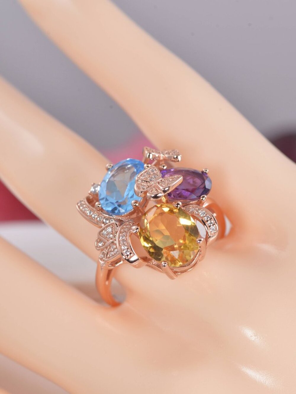 Natural Multi Color Gemstone Ring Real 925 Sterling Silver sz 8